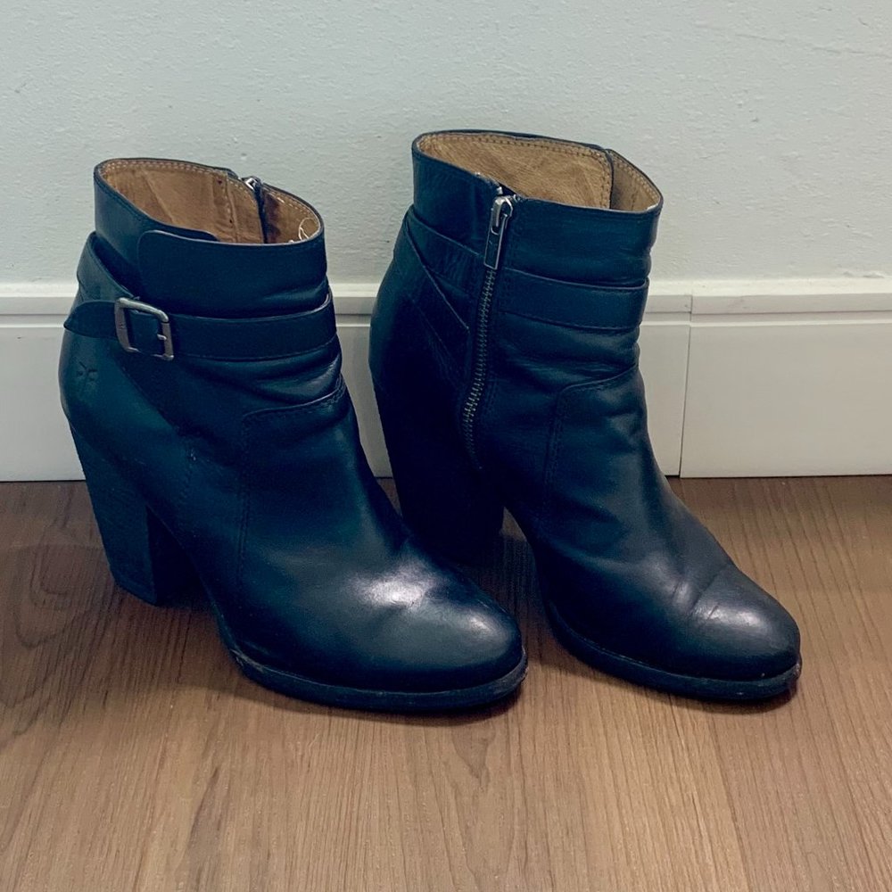 Frye Patty Black Leather Riding Heeled Boots